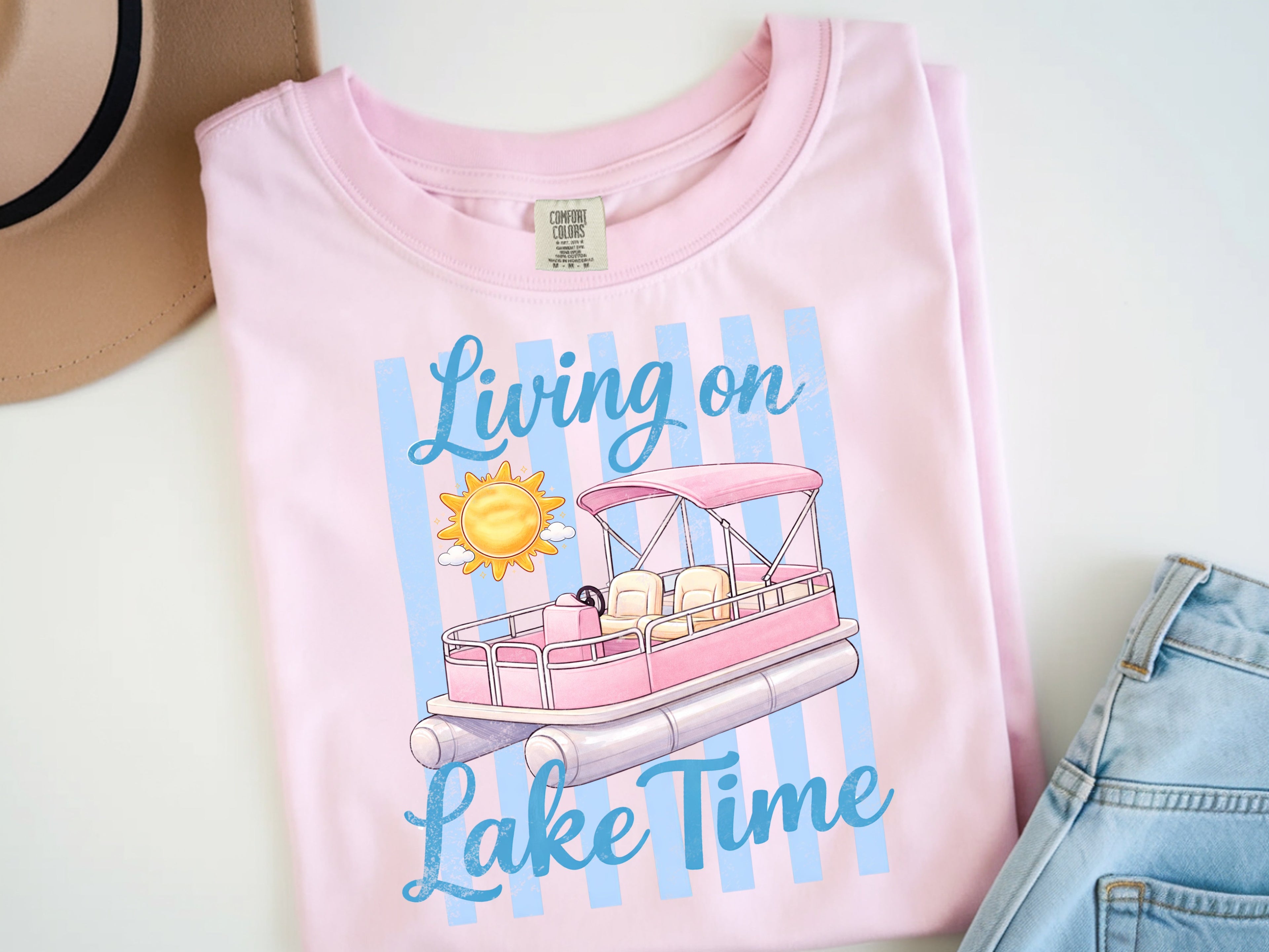 Living on Lake Time Pontoon DTF Transfer