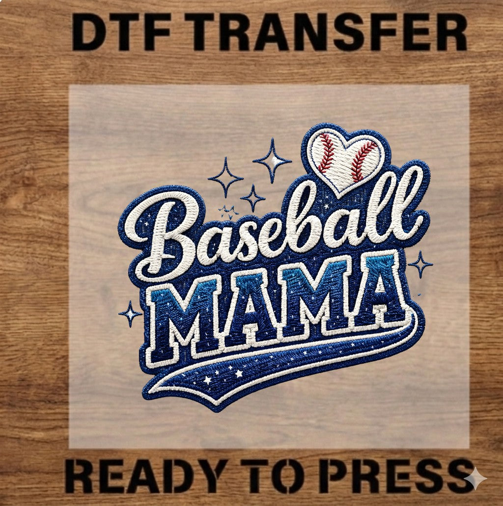 Faux Embroidery Baseball Mama DTF Transfer
