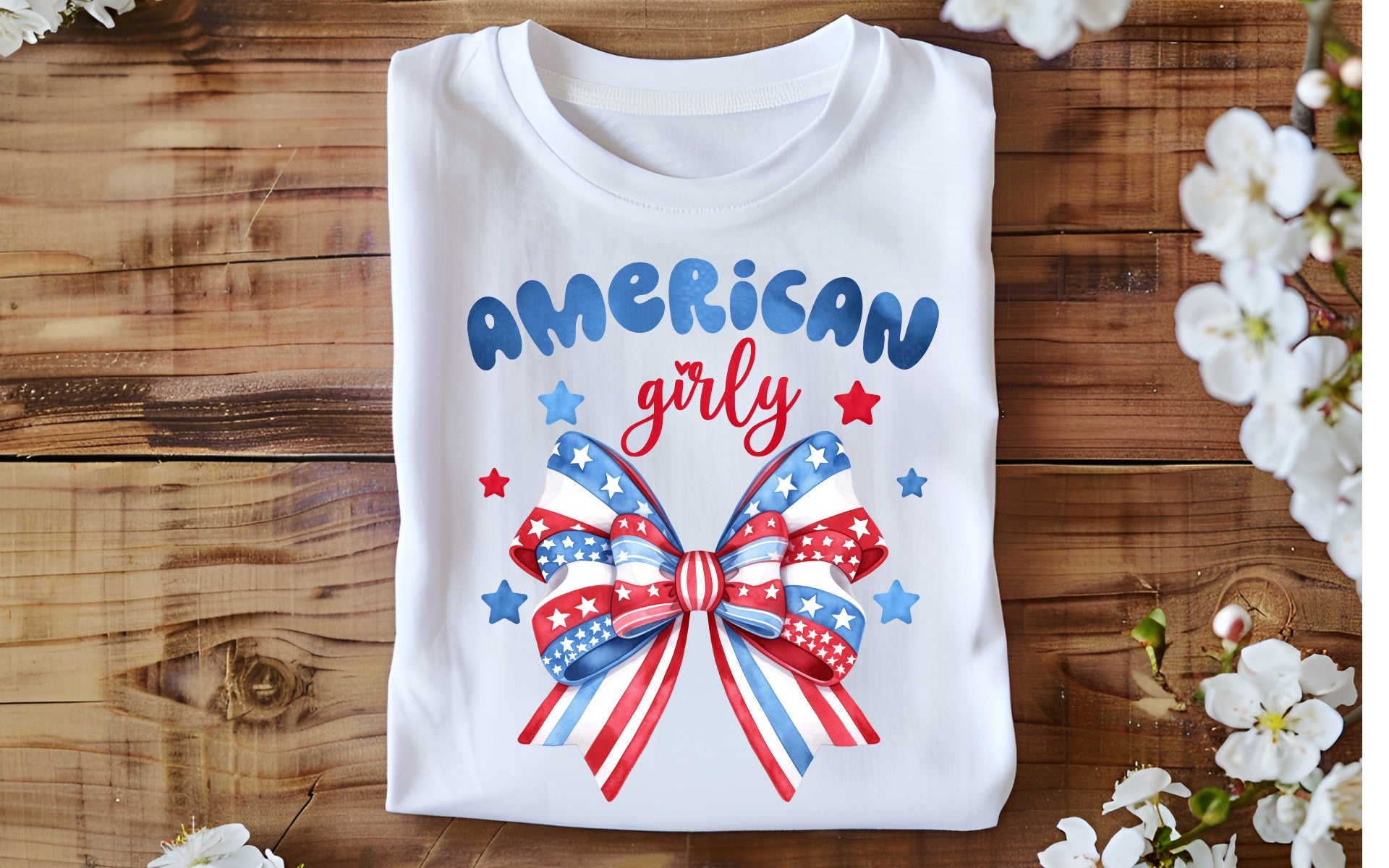 Patriotic Coquette Bow DTF - American Girly Red White & Blue Ready to Press Transfer