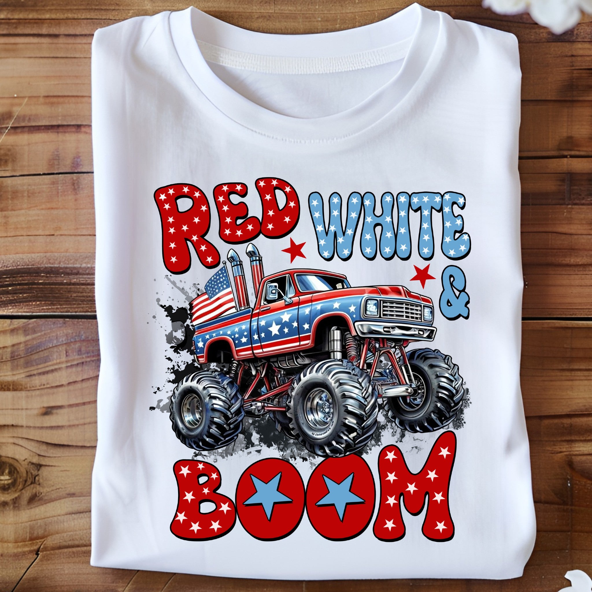 Red White & Boom Monster Truck DTF Transfer