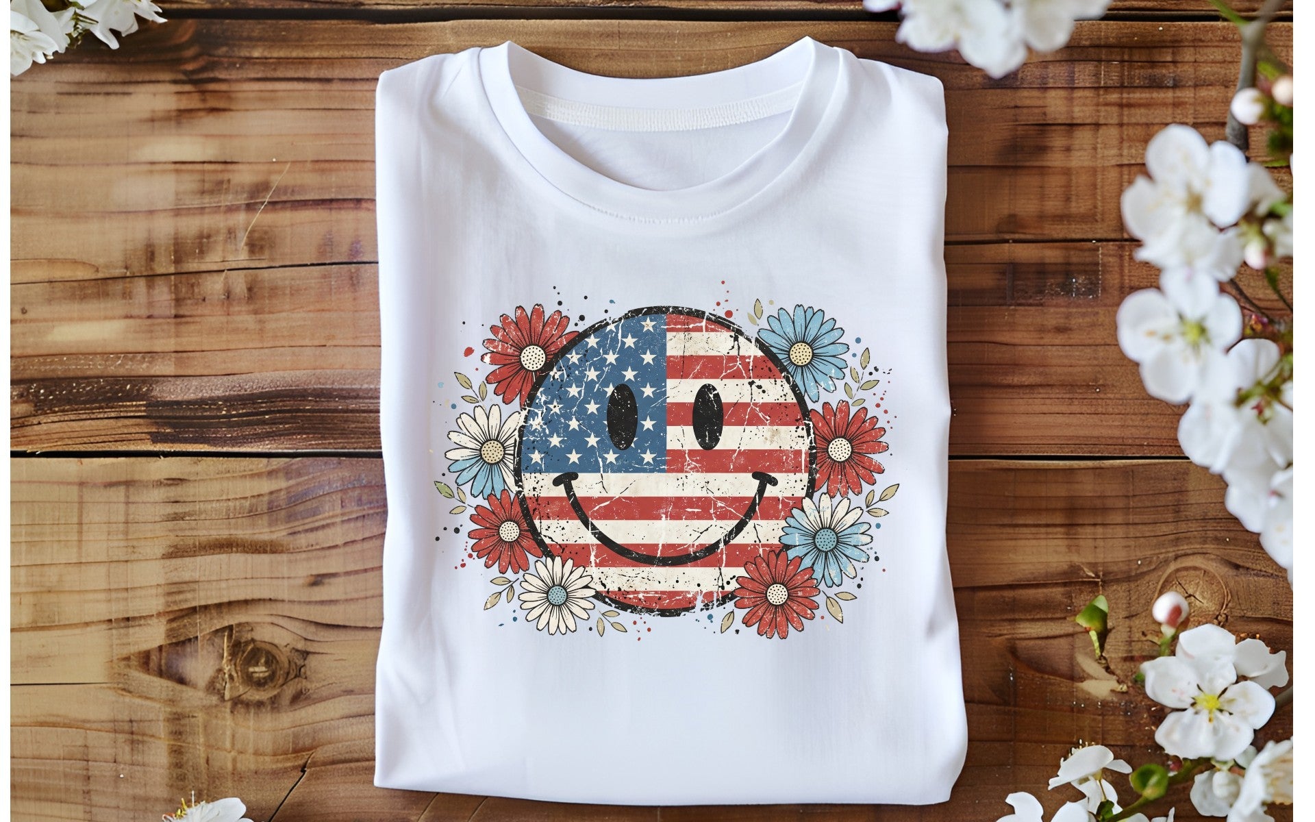 Vintage American Flag Smiley Face DTF Transfer